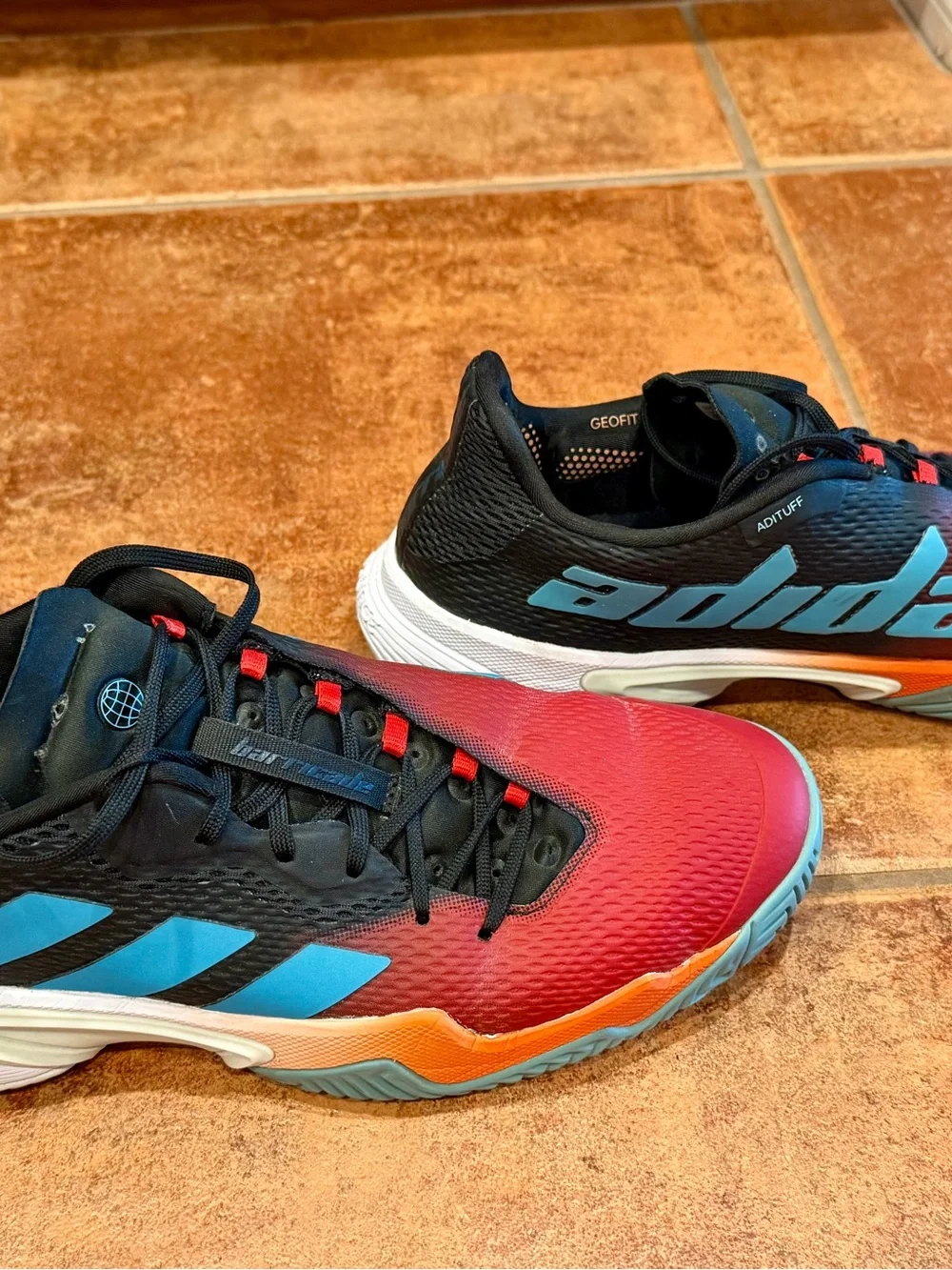 Men’s Adidas Barricade 13 Tennis Shoes Red Aqua Blue Lucid Orange Sz 11 Perfect